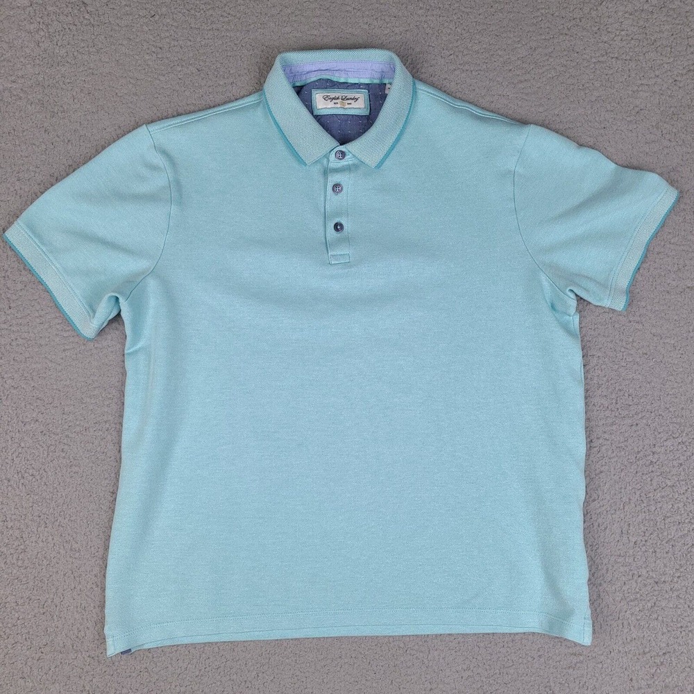 English Laundry Polo Shirt Mens Medium Blue Teal Short Sleeve Soft Fabric
